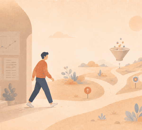 Emprendedor caminando hacia un futuro de éxito y crecimiento empresarial.