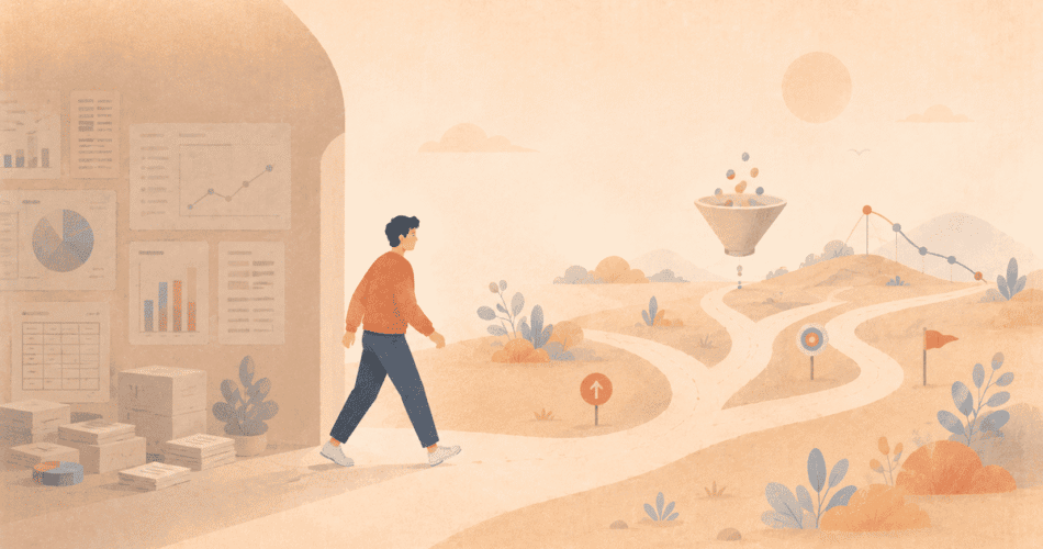 Emprendedor caminando hacia un futuro de éxito y crecimiento empresarial.