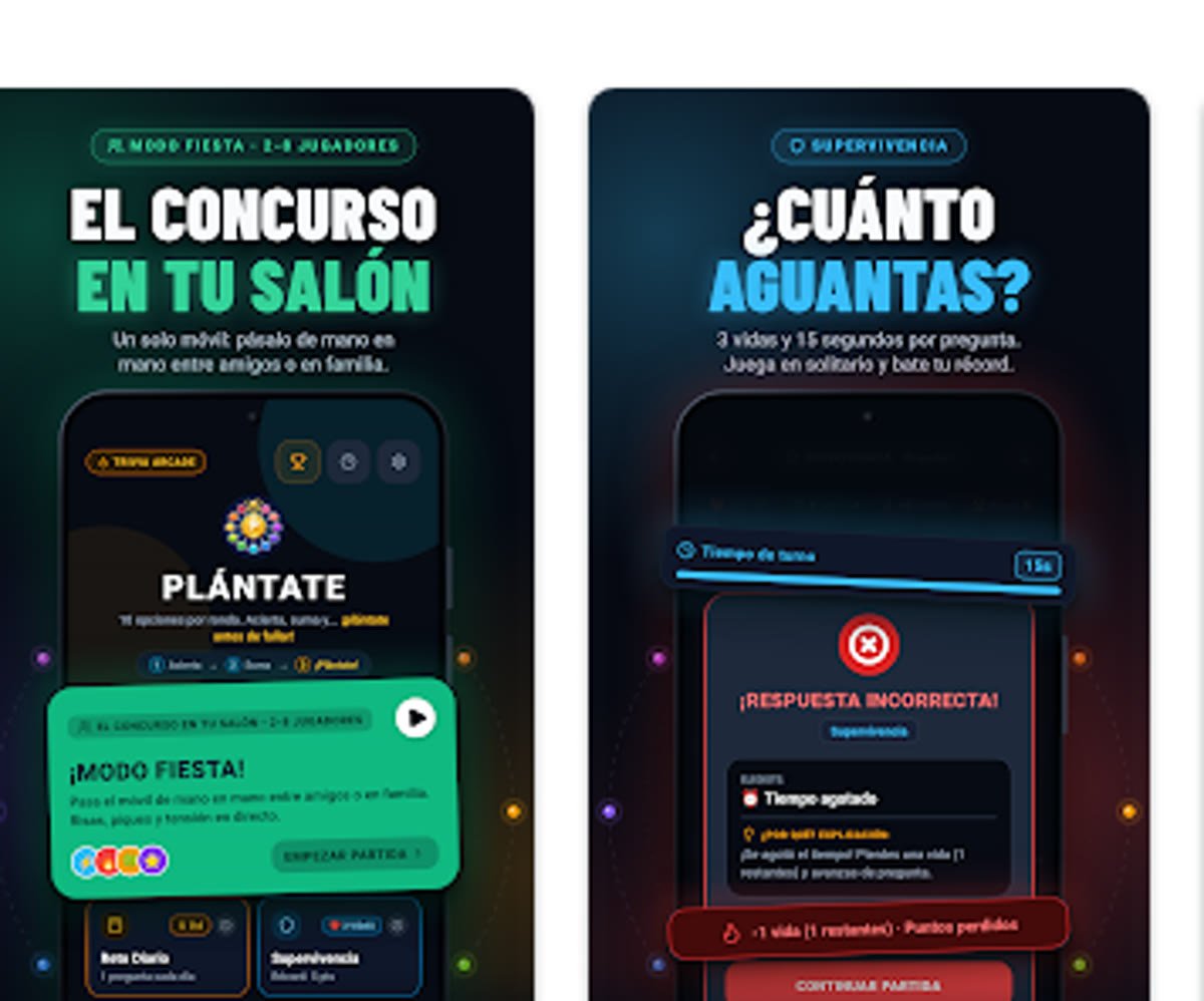 Pantallas de Plántate: «El concurso en tu salón» y «¿Cuánto aguantas?»
