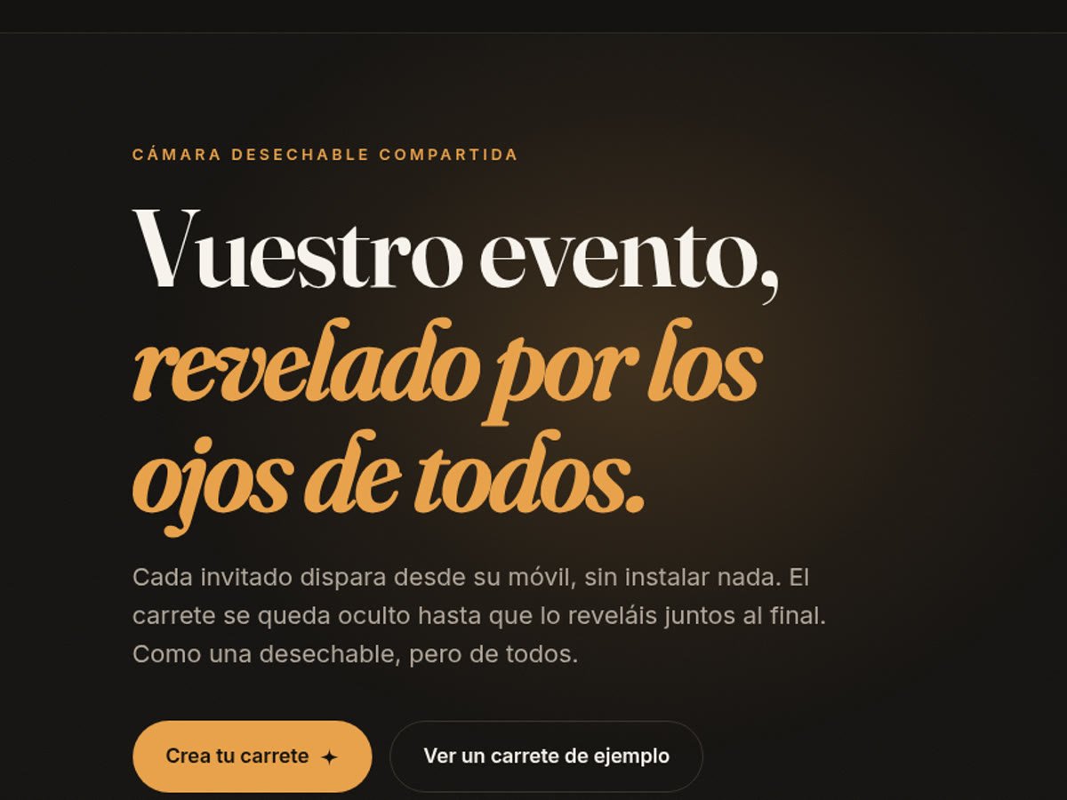 Portada de revelatu.com: «Vuestro evento, revelado por los ojos de todos»